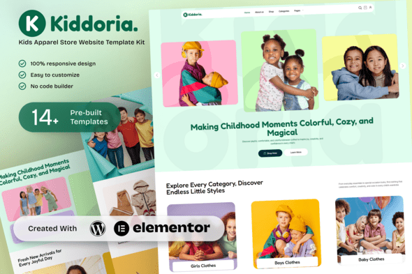 Kiddoria – Kids Apparel Store Elementor Template Kit