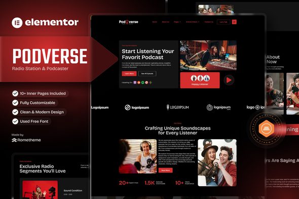 Podverse – Radio Station & Podcaster Elementor Template Kit