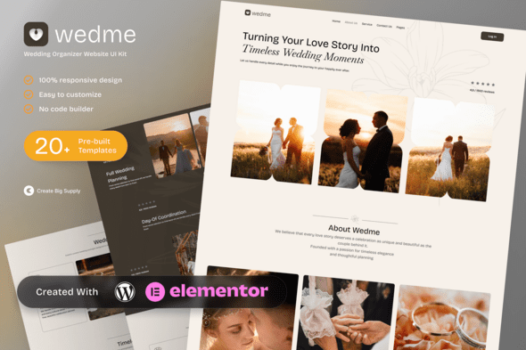Wedme – Wedding Organizer Elementor Template Kit for Event Planning and Bridal Services