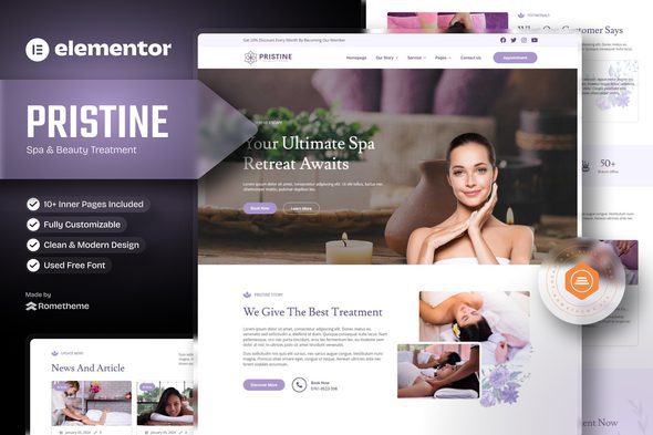 Pristine – Spa & Beauty Treatment Elementor Template Kit