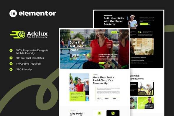 Adelux – Padel Club & Community Elementor Template Kit