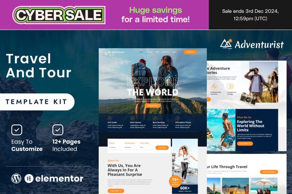 Adventurist – Travel & Tourism Agency Elementor Template Kit