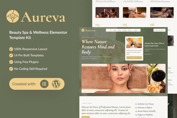 Aureva – Beauty Spa & Wellness Elementor Template Kit