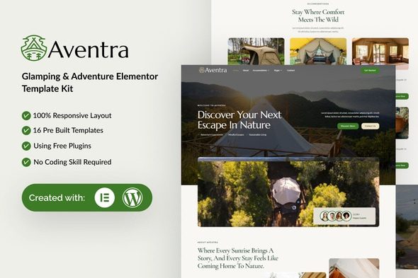 Aventra – Glamping & Adventure Elementor Template Kit