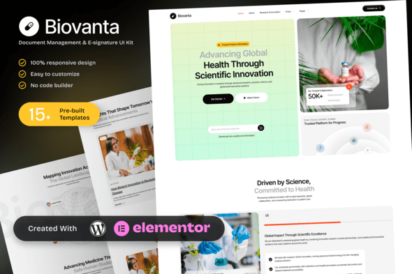 Biovanta – Pharmaceuticals & Biotechnology Industry Elementor Template Kit