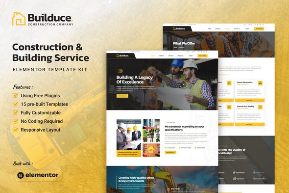 Builduce – Construction & Building Service Elementor Template Kit