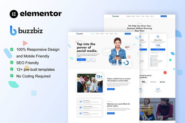 BuzzBiz – Social Media Marketing Agency Elementor Pro Template Kit