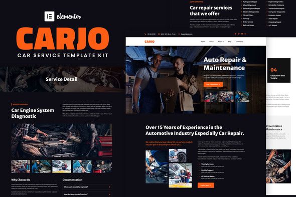 Carjo – Car Services & Repair Elementor Template Kit