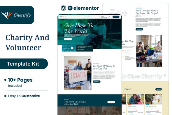 Charitify – Nonprofit Charity & Donation Elementor Template Kit
