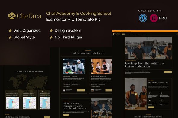 Chefaca – Chef Academy & Cooking School Elementor Pro Template Kit