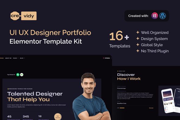 Crevidy – UI UX Designer Portfolio Elementor Pro Template Kit