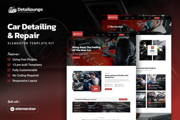 Detailounge – Car Detailing & Repair Service Elementor Template Kit