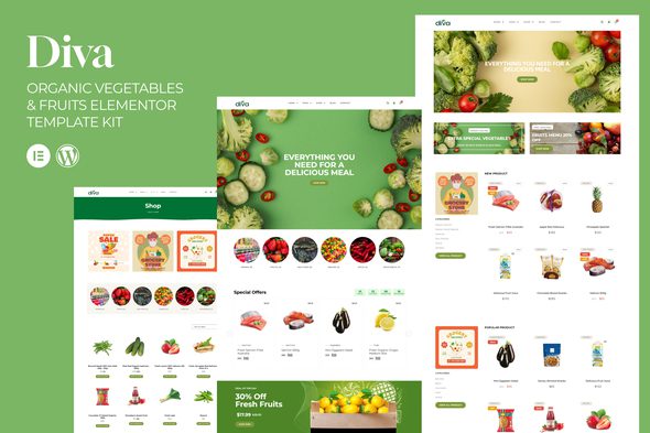Diva – Organic Vegetables & Fruits Elementor Template Kit