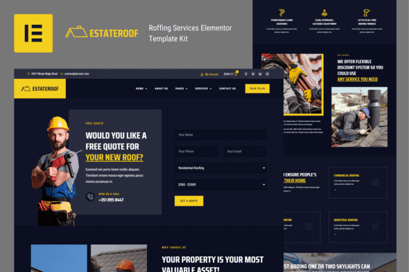 EstateRoof – Roofing Services Elementor Pro Template Kit