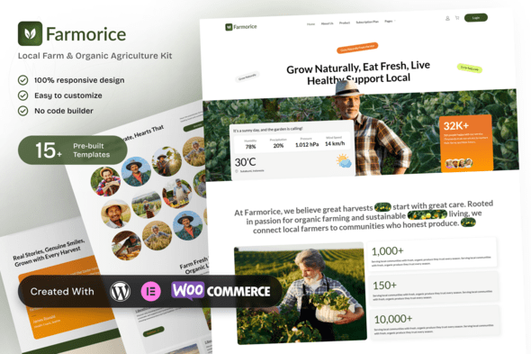Farmorice – Local Farm and Organic Agriculture Elementor Template Kit for Eco-Friendly Produce