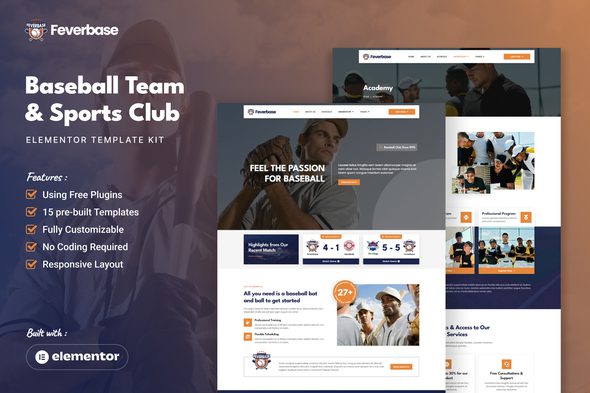 Feverbase – Baseball Team & Sports Club Elementor Template Kit