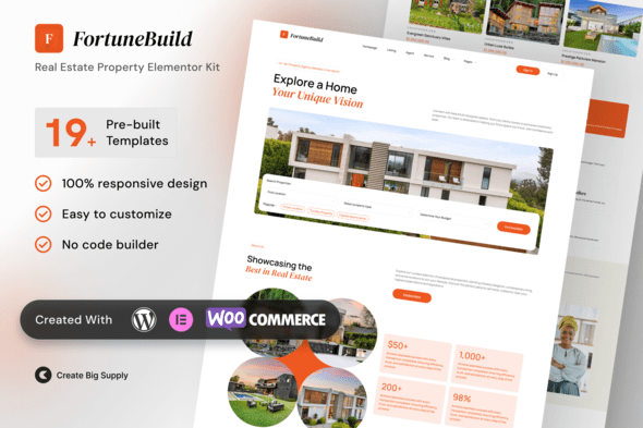 FortuneBuild – Real Estate Property Elementor Template Kit for Agents and Property Developers