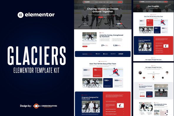 Glaciers – Hockey Team & Sports Club Elementor Pro Template Kit