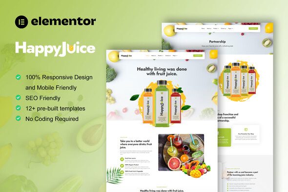 HappyJuice – Juice & Fresh Drink Elementor Pro Template Kit