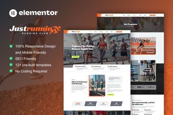 JustRunnin – Running Club Marathon & Sport Event Elementor Template Kit