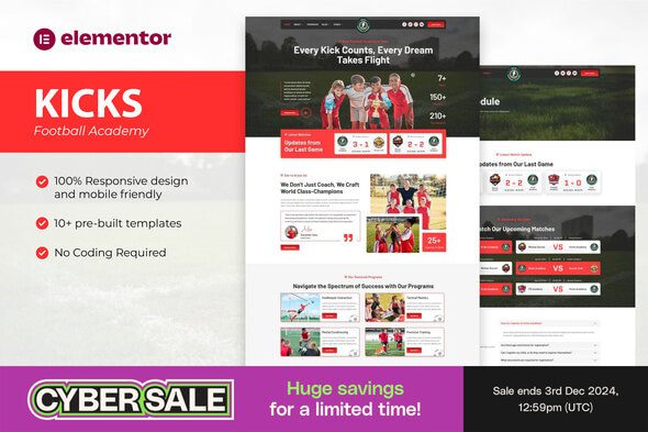 Kicks – Football Academy Elementor Template Kit