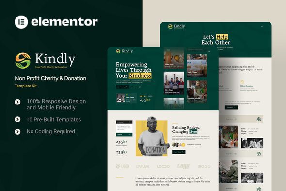 Kindly – Non Profit Charity & Donation Elementor Template Kit