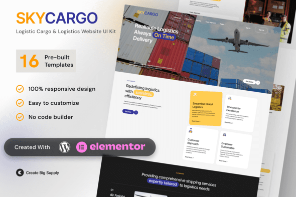 Skycargo Logistics and Cargo Elementor Template Kit for Freight Delivery and Transportation Services