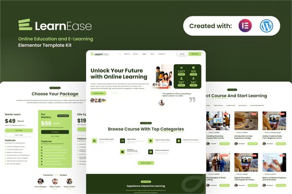 LearnEase – Online Education & E-Learning Elementor Pro Template Kit