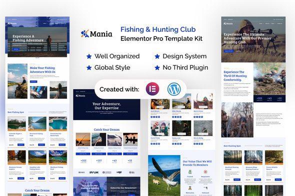 Mania – Fishing & Hunting Club Elementor Pro Template Kit