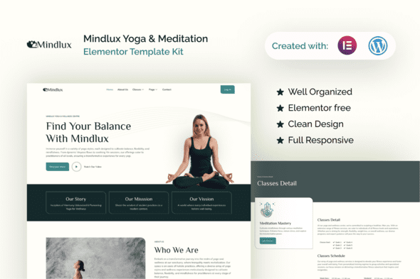 Mindlux – Yoga & Meditation Elementor Template Kit