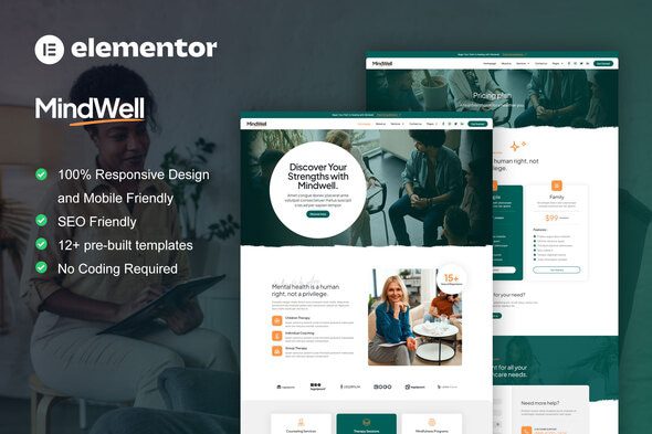 MindWell – Mental Health Care Elementor Pro Template Kit