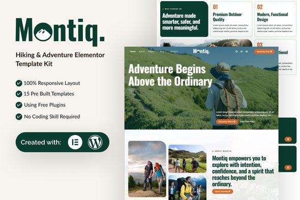 Montiq – Hiking & Adventure Elementor Template Kit