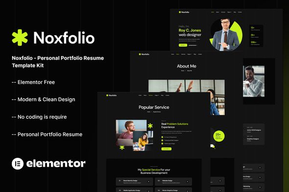 Noxfolio – Personal Portfolio Resume Elementor Template Kit