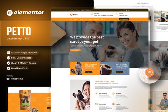 Petto – Vetenary Pet Clinic Elementor Template Kit