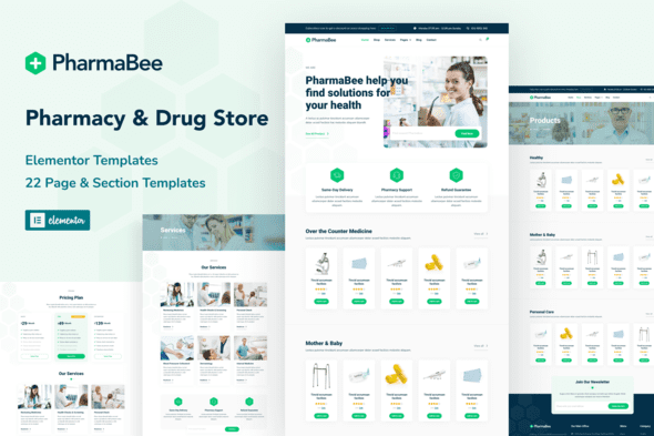 PharmaBee – Pharmacy & Drug Store Website Elementor Template Kit