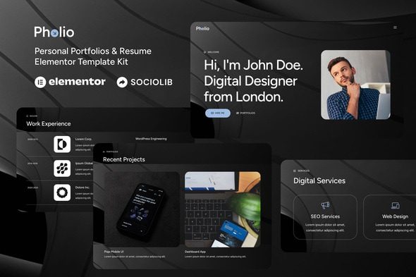 Pholio – Personal Portfolios & Resume Elementor Template Kit