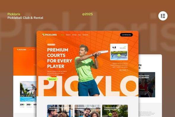 Pickloris – Pickleball Club & Rental Court Website Elementor Template Kit