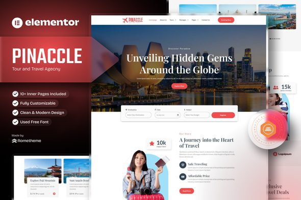 Pinnacle – Tour and Travel Elementor Template Kit