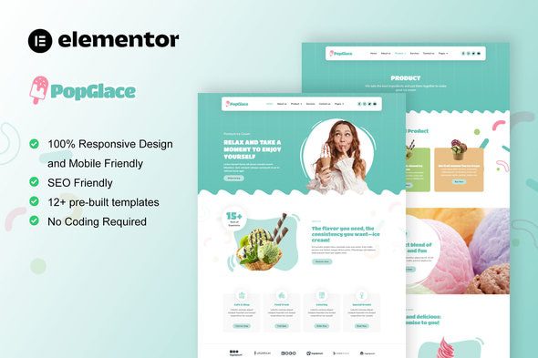 PopGlace – Ice Cream Shop Elementor Template Kit
