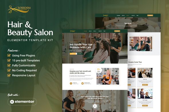 Scissoria – Hair & Beauty Salon Elementor Template Kit