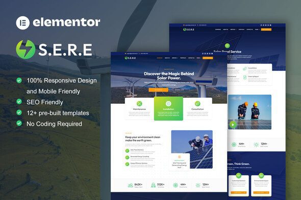 Sere – Solar & Renewable Energy Elementor Pro Template Kitv