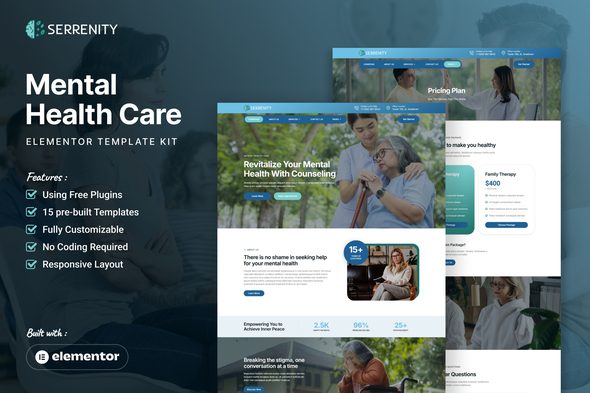 Serrenity – Mental Health Care Elementor Template Kit