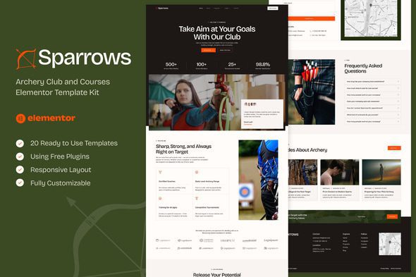 Sparrows – Archery Club & Courses Elementor Template Kitv