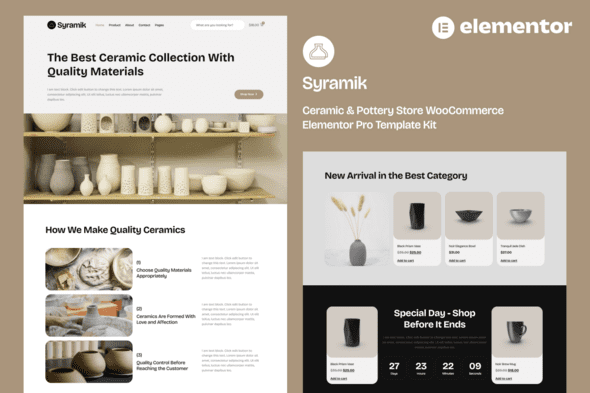 Syramik – Ceramic & Pottery Store WooCommerce Elementor Pro Template Kit