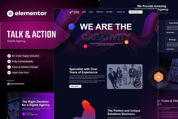 Talk & Action – Colorful Digital Agency Elementor Template Kit
