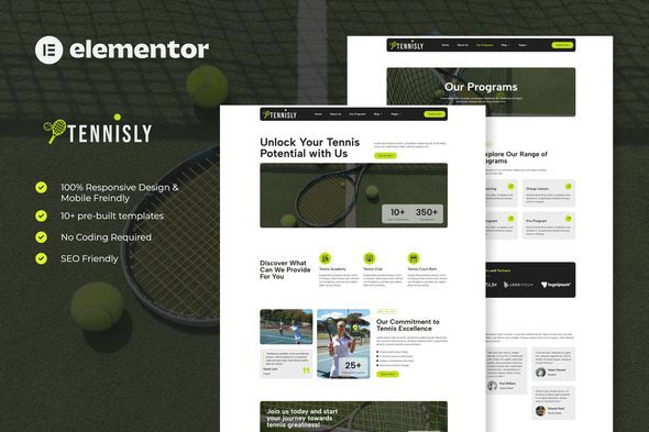 Tennisly – Tennis School & Sports Club Elementor Template Kit