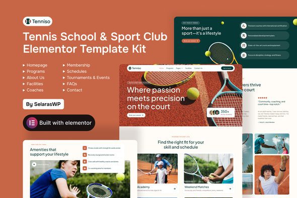 Tenniso – Tennis Schools & Sport Club Elementor Pro Template Kit