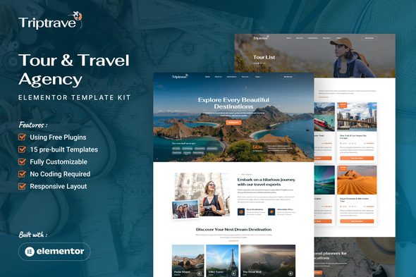 Triptrave – Tour & Travel Agency Elementor Template Kit