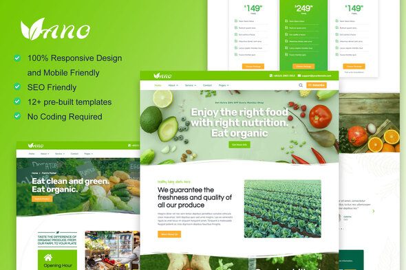 Vano – Organic Food & Agriculture Elementor Template Kit