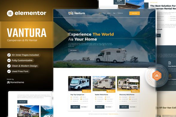 Vantura – Campervan & RV Rental Elementor Template Kit